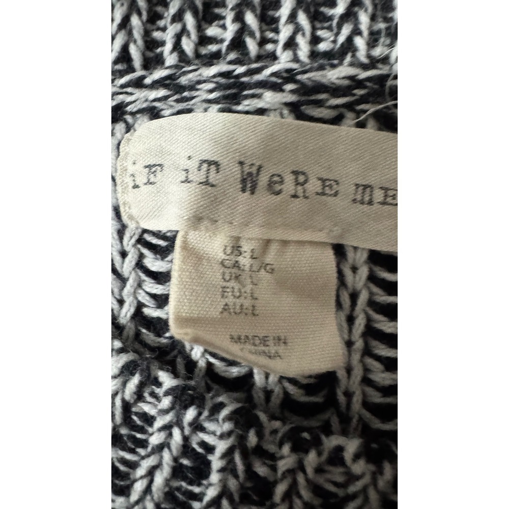 If It Were Me Womens Large Black White‎ Marled Chunky Knit Zipper Sleeve Sweater - Picture 2 of 7